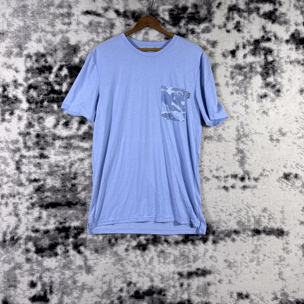 Marsh Wear Shirt Mens Size Medium Baby Blue Camo Pocket Stretch Comfort Casual